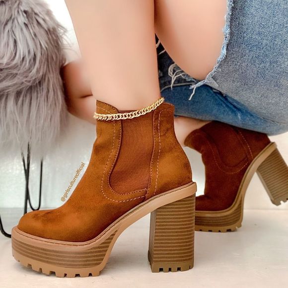 Tan Motorcycle Platform Booties - Picture 1 of 3
